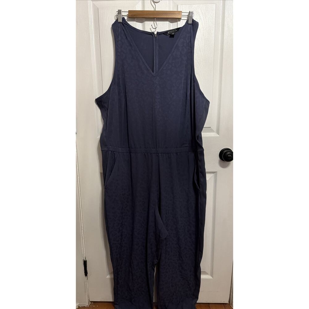 Athleta Jumpsuit Womens 24 Plus Blue Brooklyn Cheetah Texture Pockets Sleeveless